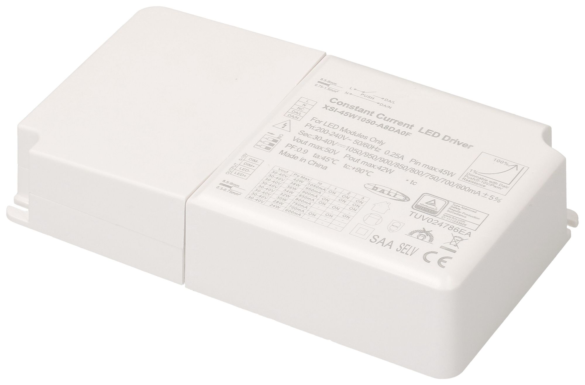 Alimentation LED MH maxLUCE 24…42W 30…40V 600…1050mA 0-10V 1-10V DALI2 VAR