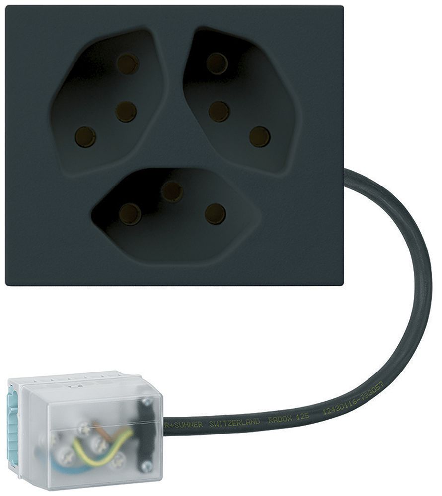 Prise INC 3×type 13 Hager FLF pour câble plat Ecobus power L2 noir