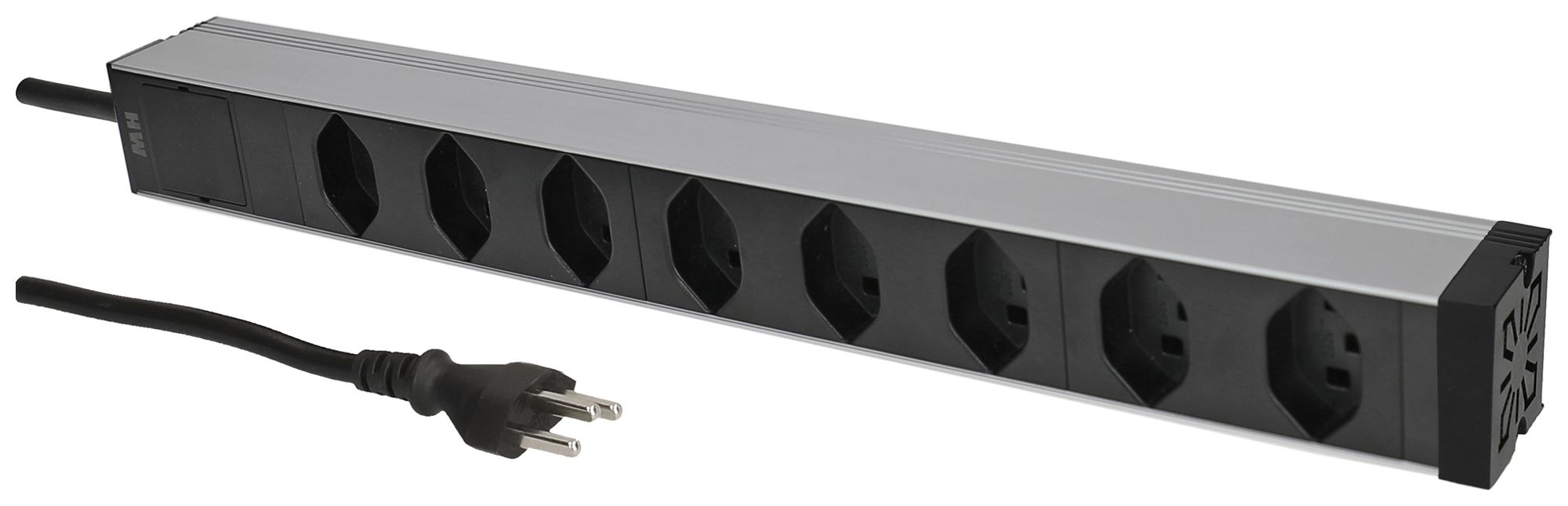 Steckdosenleiste 19" MH maxCONNECT 8×T23 1HE Td 3×1.5mm² 3m schwarz/aluminium