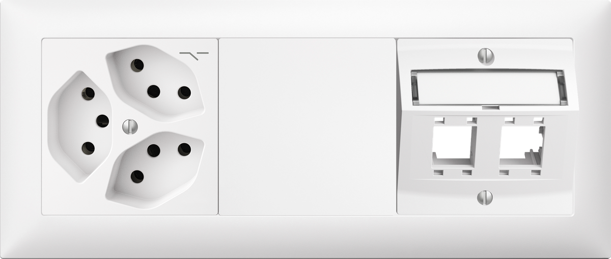 UP-Kombination EDUE 1×3, 3xT13 1s + Blind + Schräga 2xRJ45 ws