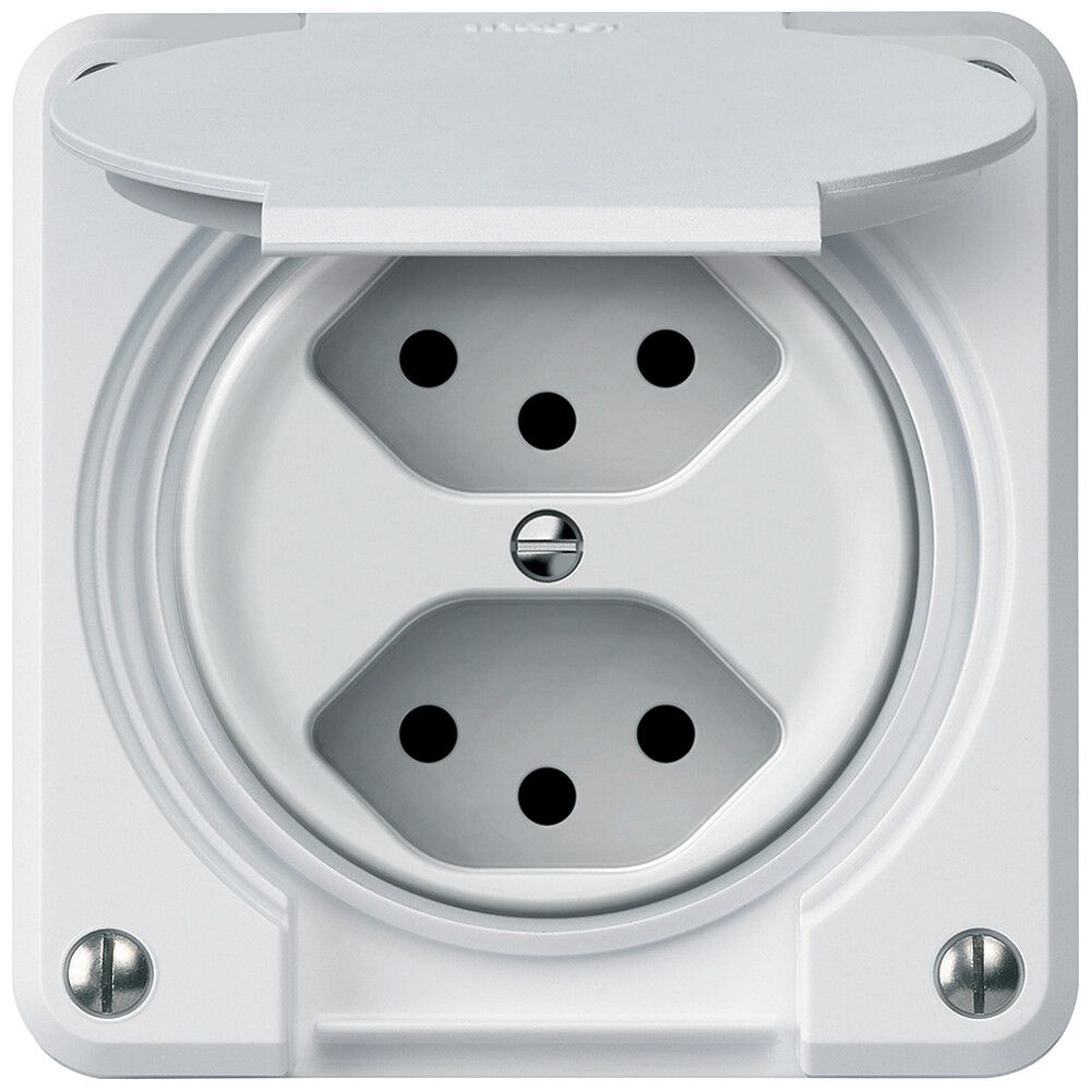 Steckdose FI robusto 1×T23 30mA 16A 250V 86×86mm IP21 weiss