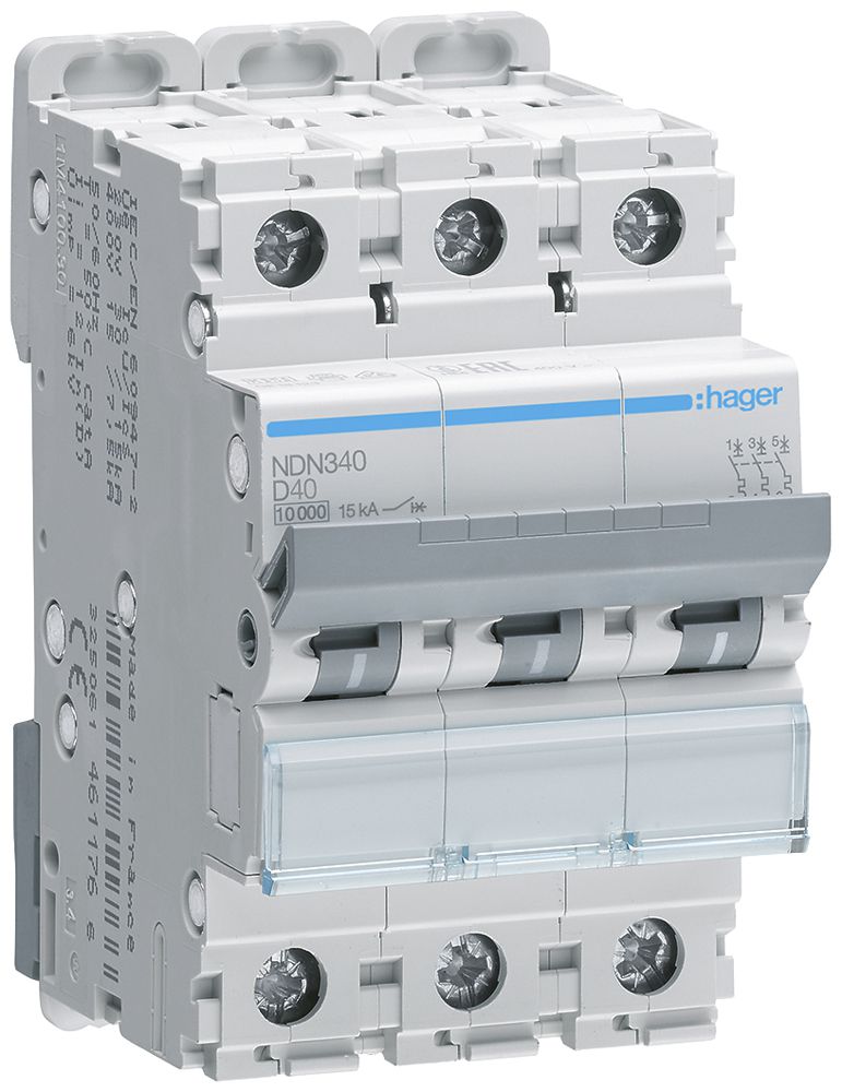 Leitungsschutzschalter Hager MCB 3P 415V Typ D 40A Icn 10kA Icu 15kA 3TE