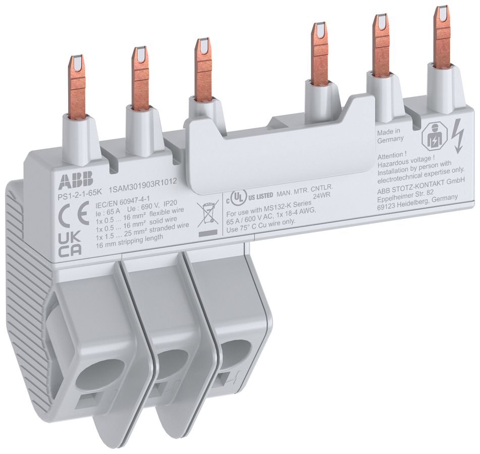 Kammschiene ABB PS1-2-1-65K, für 2×MS132-K+0.5TE 3L 65A 95.7mm Push-In