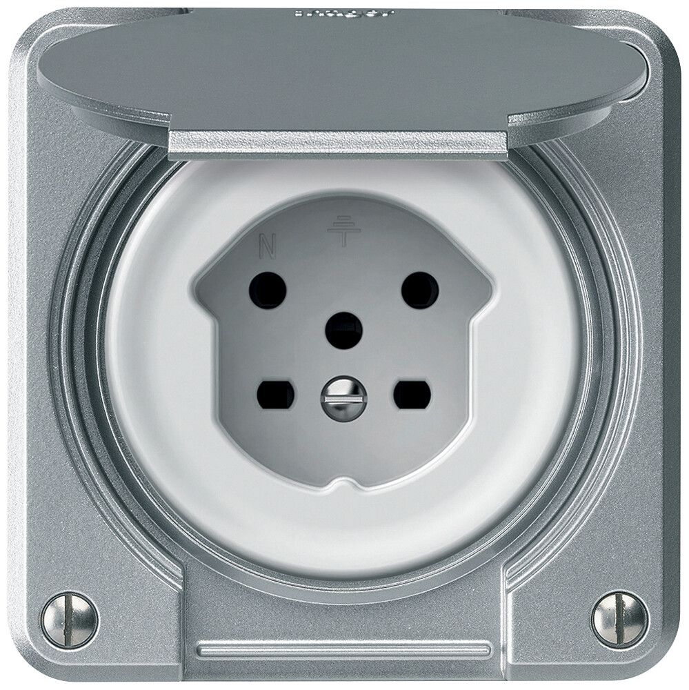 Steckdose robusto 1×T15 10A 400V 86×86mm IP21 Aluminium