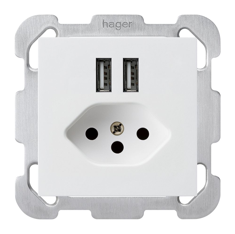 UP-Steckdose 2×USB & T13 kallysto B 2400mA weiss