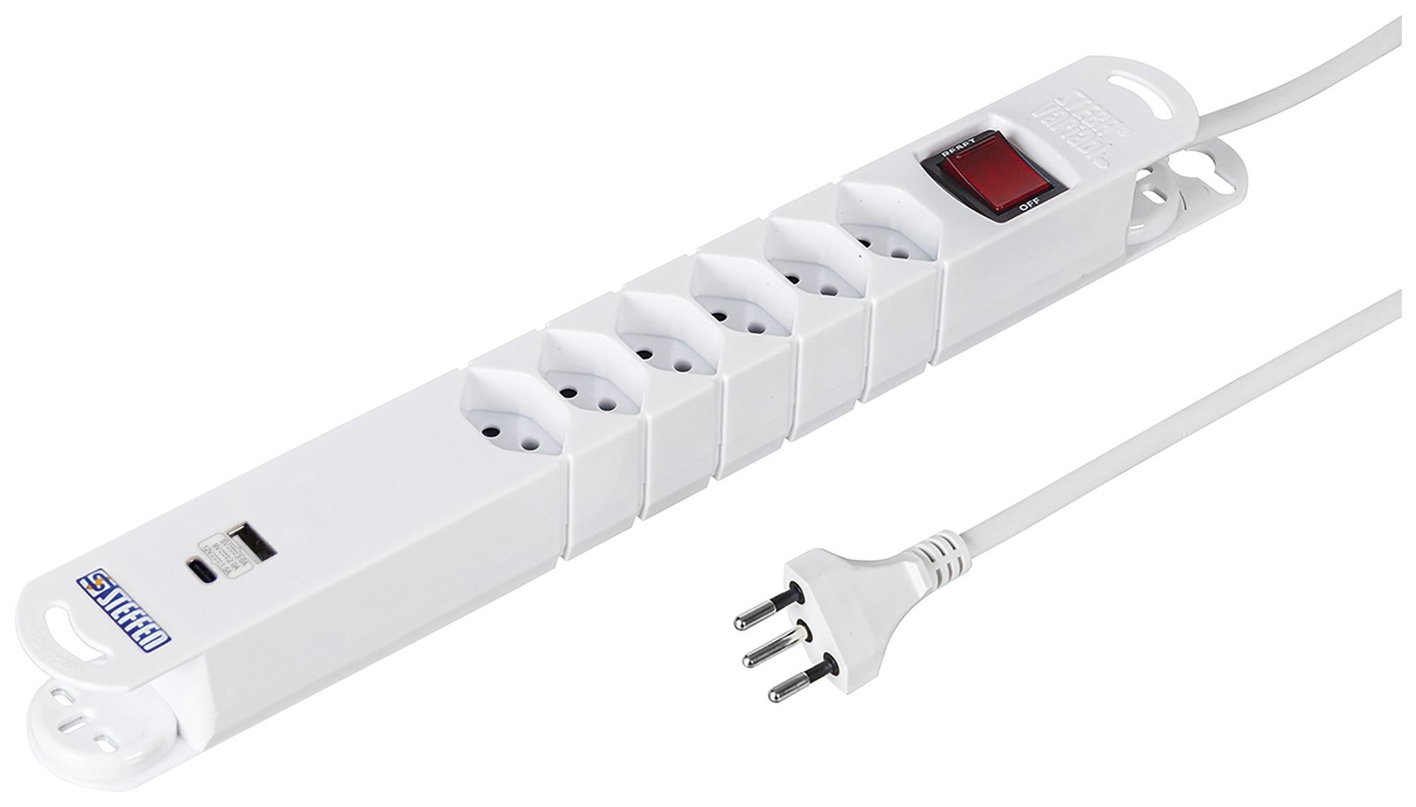 Prise multiple Steffen VARIABL magnét. 6×T13 1×USB-A 1×USB-C interrupteur 3m bc