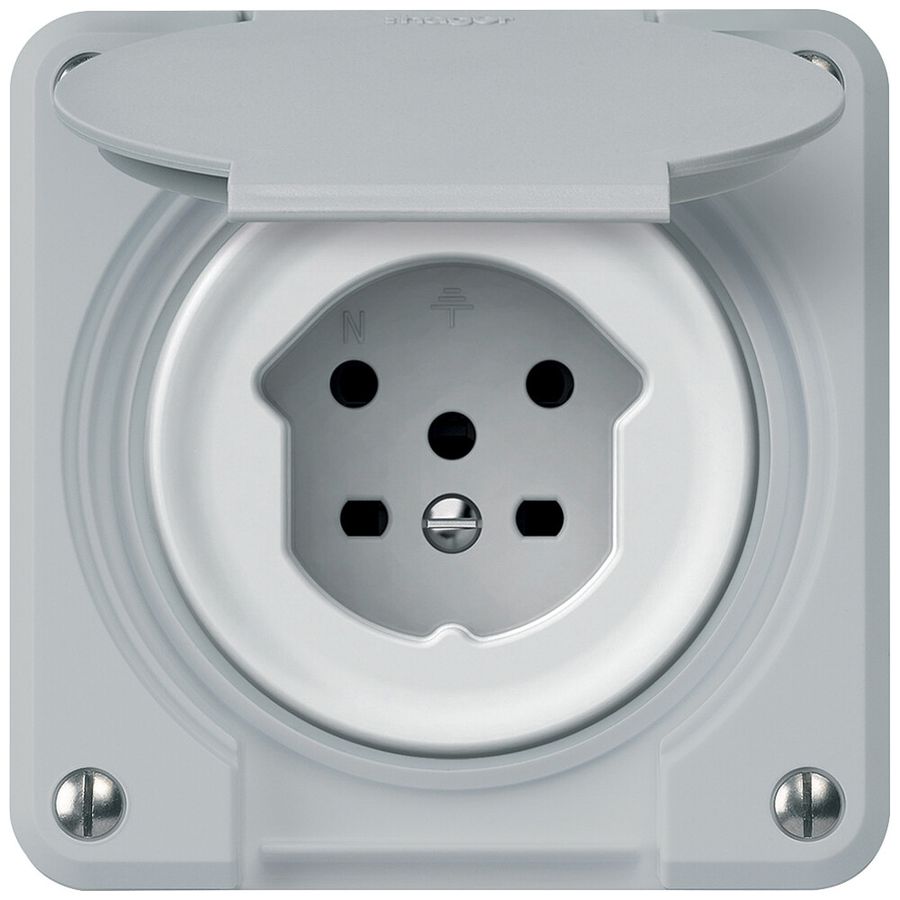Steckdose robusto 1×T15 10A 400V 86×86mm IP21 grau