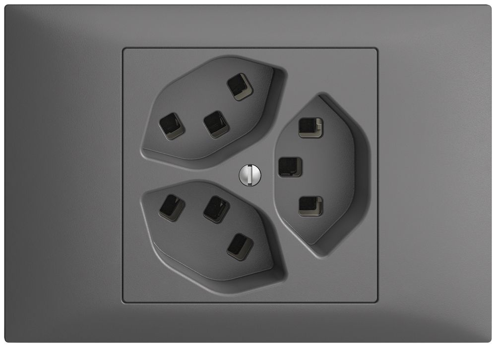 EB-Steckdose 3×T23 16A EDIZIOdue dunkelgrau, mit Steckklemmen