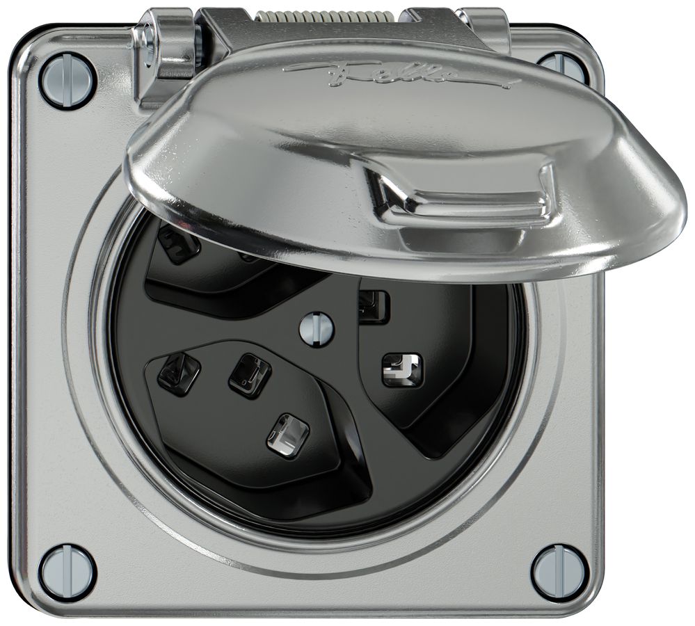 Steckdose ELEMENT 3×Typ 23 1×S 16A 250V IP20 mit Klappdeckel aluminium