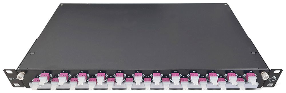 Coffret d'épissure 19" Dätwyler OV-CH 24×LCD/PC violet OM4 décalé 1UH noir