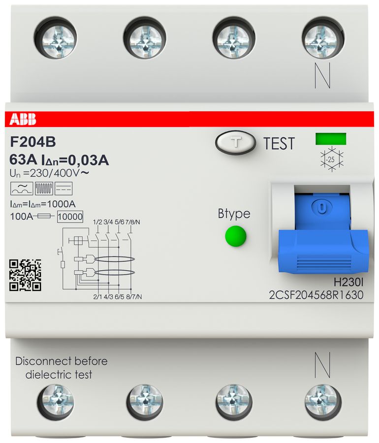 Fehlerstromschutzschalter proM compact 3PN Typ B, 63A 30mA 4TE kurzzeitverzögert