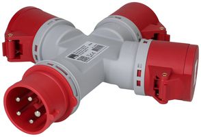 Kreuzverteiler MH 1×Stecker CEE 16A 3×Kupplung CEE 16A rot 400V IP44