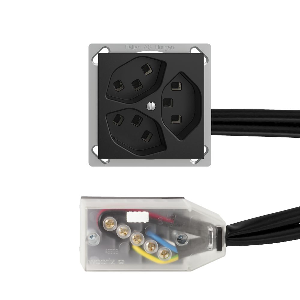 EB-Steckdose 3×T23 16A schwarz, L1 EDIZIOdue für Technofil