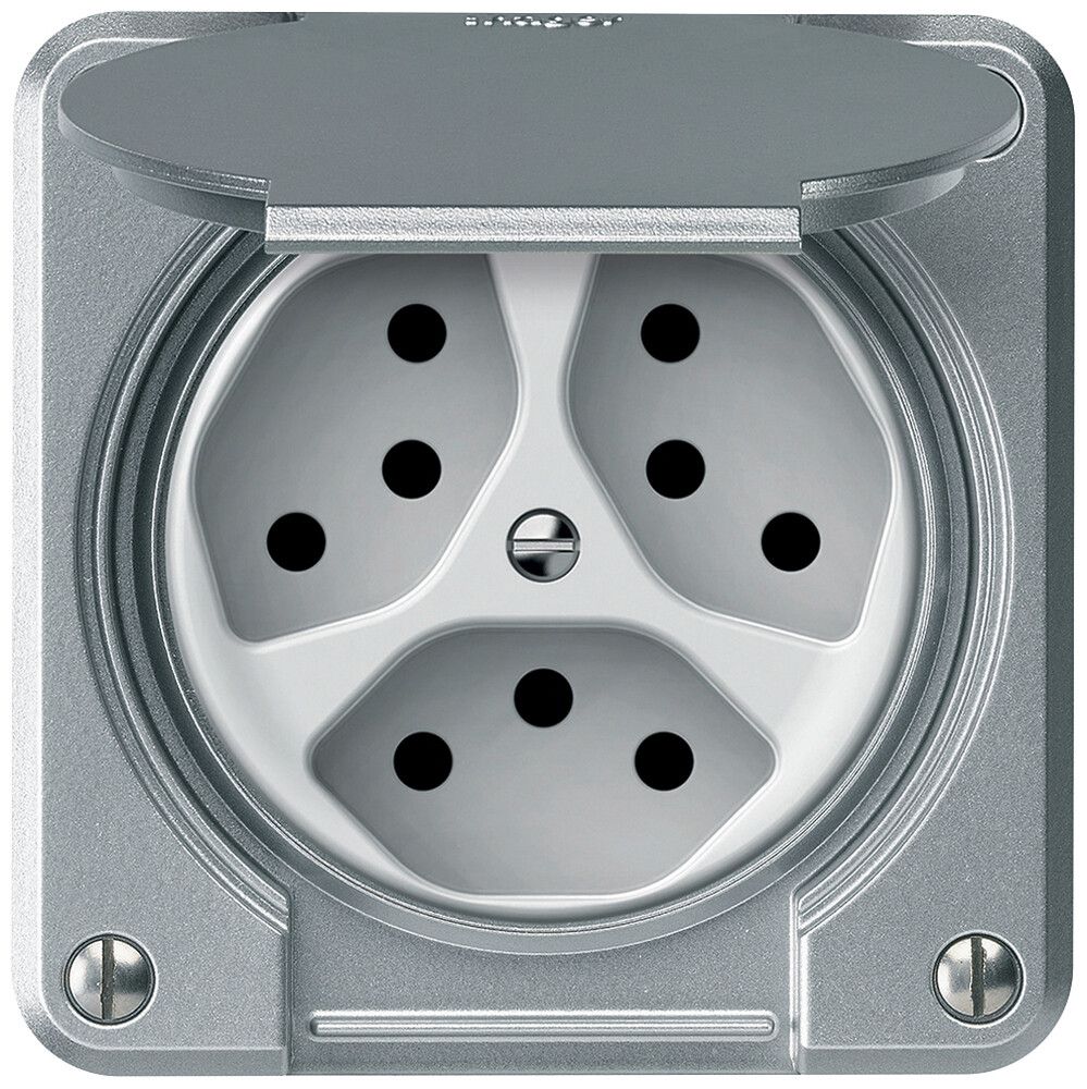 UP-Steckdose robusto 3×T13 10A 250V 86×86mm IP21 Aluminium