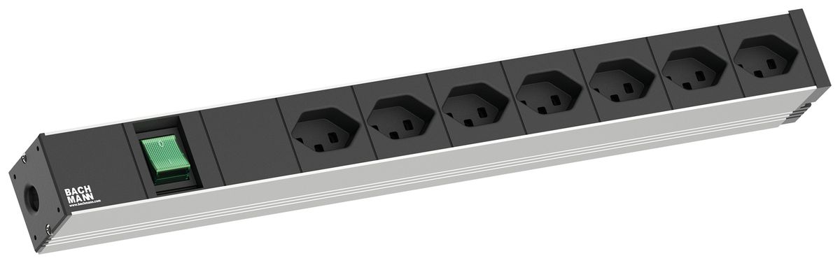 Steckdosenleiste 19" BACHMANN 7×T23 3m mit Schalter 1HE schwarz
