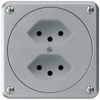 UP-Steckdose robusto 2×Typ 13 aluminium ohne Klappdeckel für Kombination