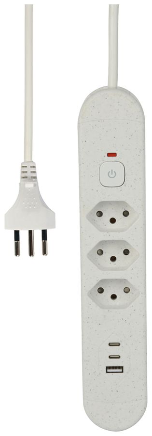 Prise multiple Re:Life 10A avec interrupteur EN/HORS 3×T13 3×USB 1.8m blanc