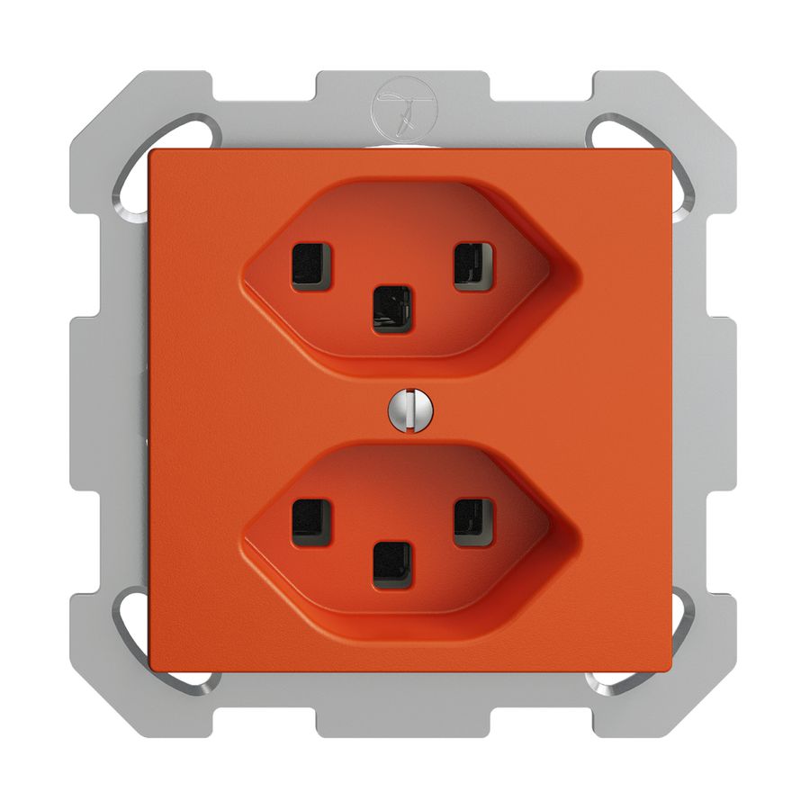 UP-Steckdose 2×T23 16A orange EDIZIOdue, mit Steckklemmen