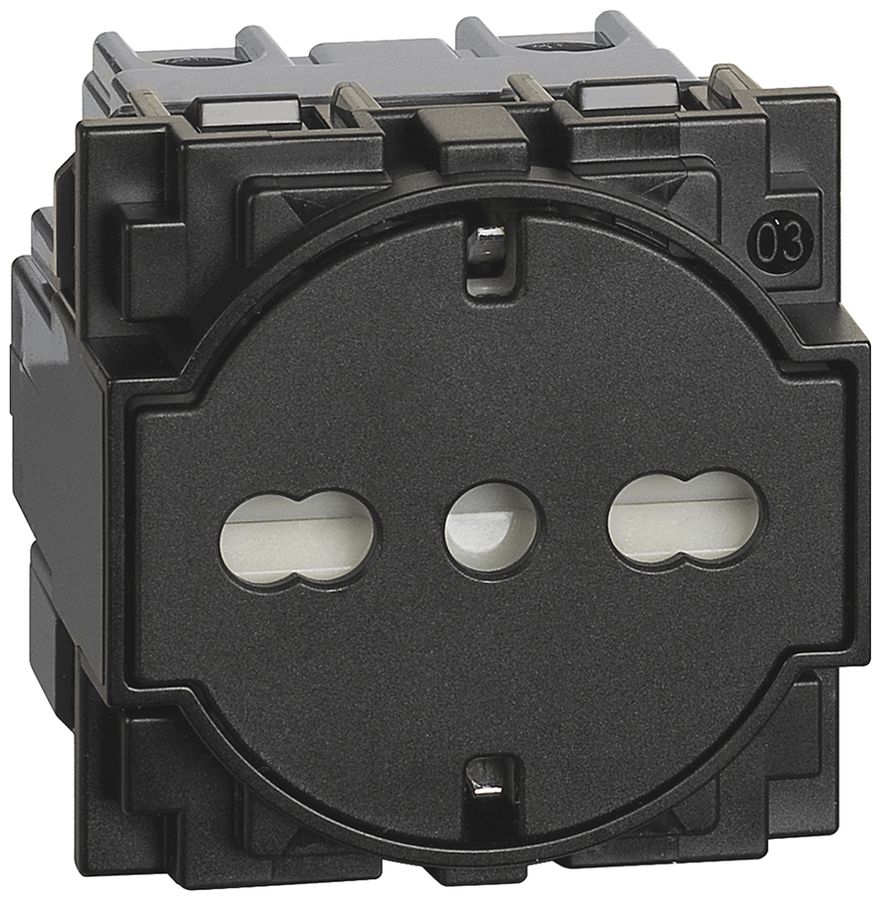 Prise Living Now Schuko/Italie 2 modules 16A socle rétractable noir