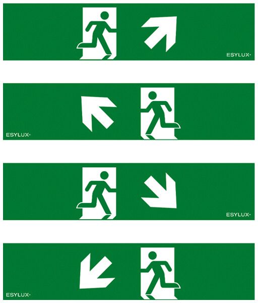 Set de pictogrammes ESYLUX SLA 14m flèche hd/hg/bd/bg 350×85mm