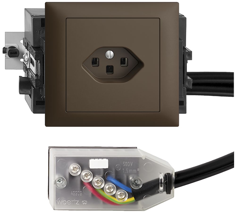 EB-Steckdose EDIZIOdue T23 L2 49…69mm coffee für Flachkabel Technofil