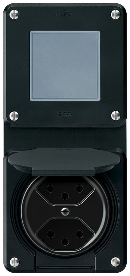 UP-Kombination robusto Wechselschalter Steckdose 2×T13 86×146mm schwarz