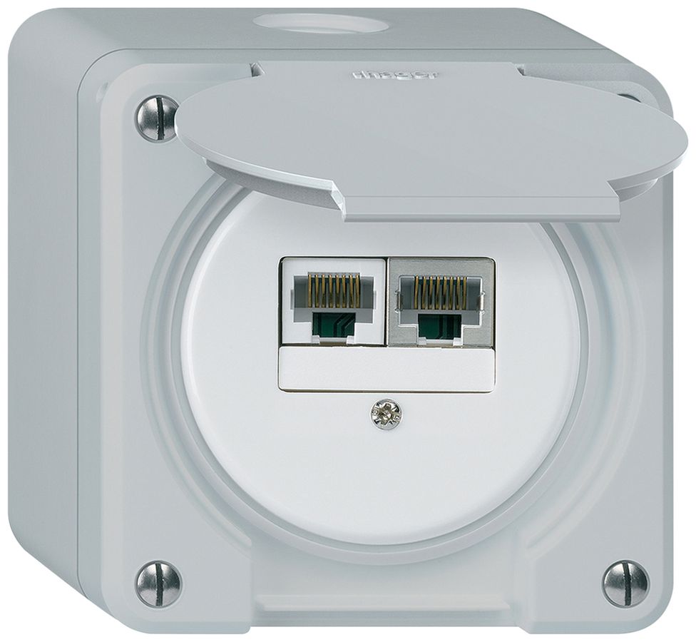 AP-Anschlussdose robusto IP55 grau 1×RJ45/s 1×RJ45/u getrennt