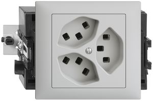 EB-Steckdose 3×T23 16A hellgrau 53mm EDIZIOdue, mit Steckklemmen