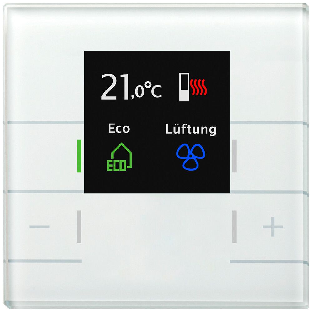 Thermostat d'ambiance KNX ENC MDT SCN-RTRGW.02 écran LED verre blanc