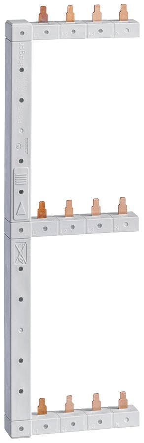 Kammschiene Hager 4P 3L Stift 10mm² 63A L/R L1L2L3N zu L1L2L3N 3 Reihen weiss
