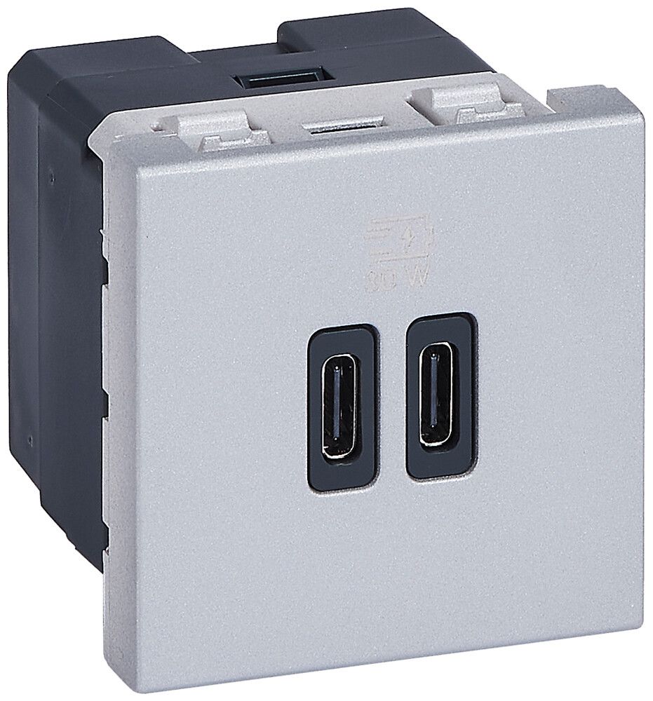 EB-USB-Ladesteckdose Legrand MOSAIC 2×USB-C 3000mA OUT:5V Aluminium