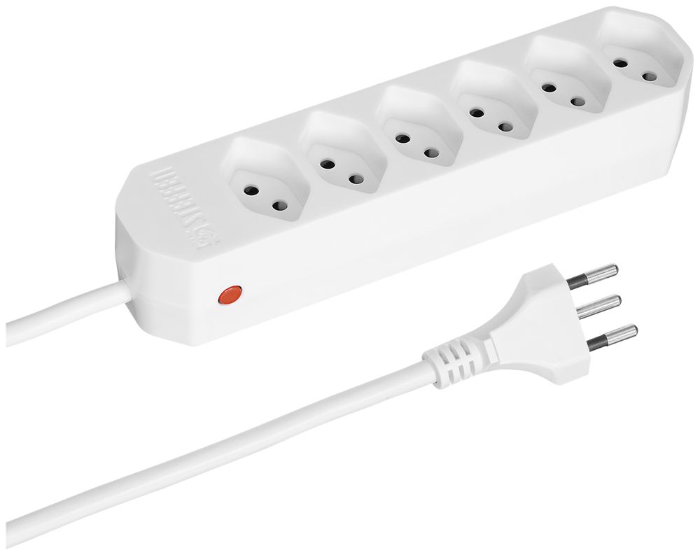 Steckdosenleiste COMPACT 1.5m 6×T13 Reset-Knopf, weiss