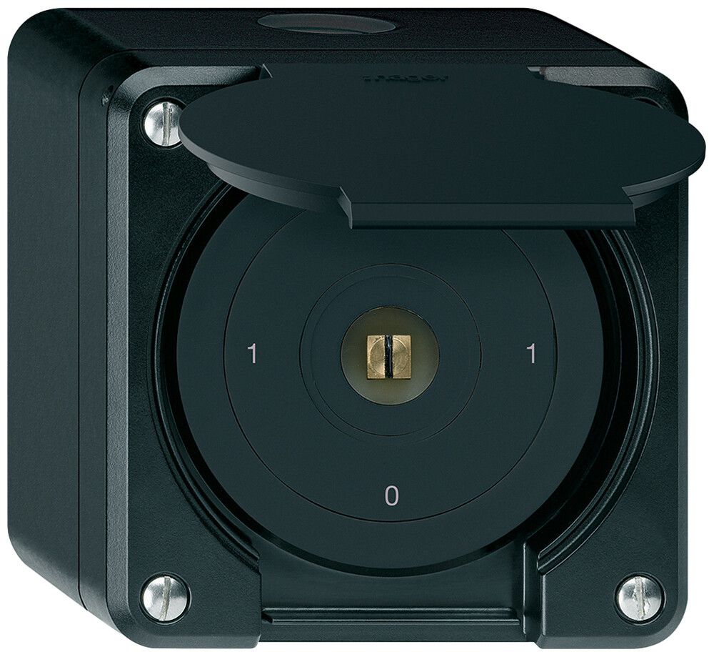 AP-Steckschlüsselschalter robusto IP55 mit Klappdeckel S0/2P schwarz Vierkant