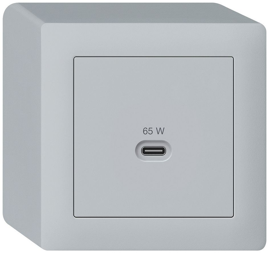 Prise de charge USB AP Hager kallysto type C 65W 3250mA gris clair