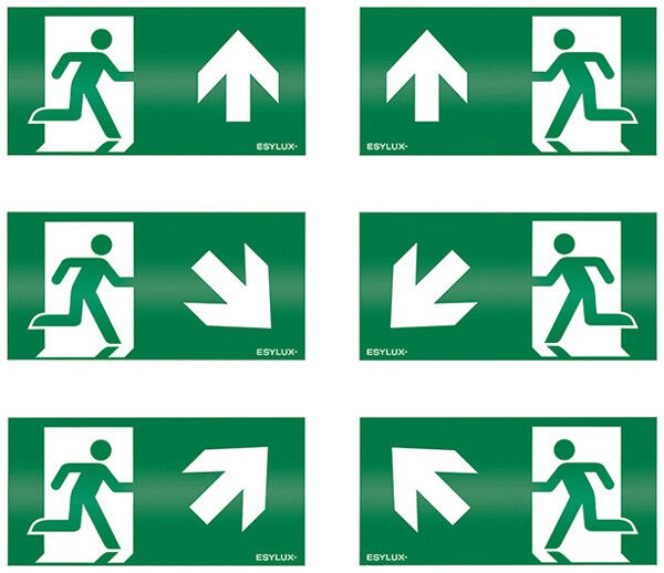 Jeu de pictogrammes ESYLUX SLC 25m flèche hd/hg/bd/bg/h/h 145×290mm