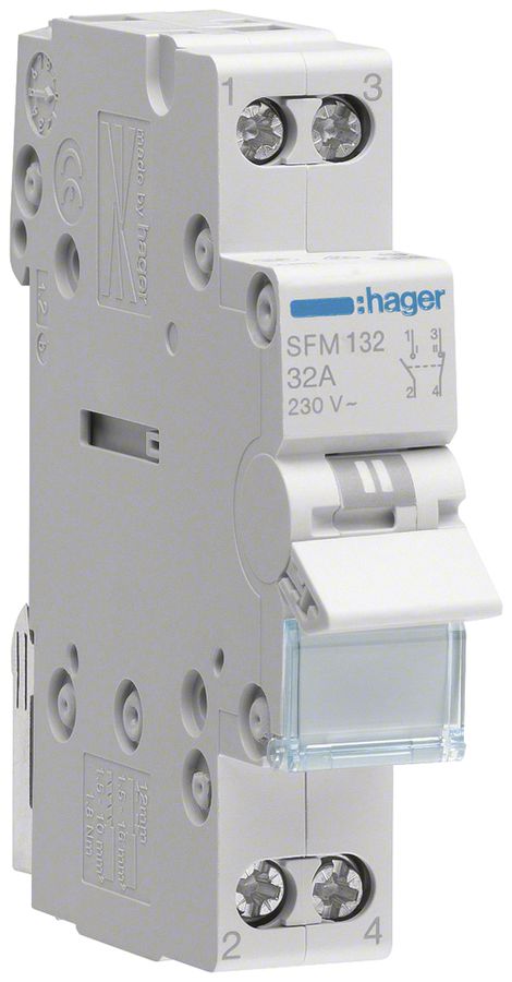 REG-Wechselschalter Hager 32A 230V 1 Schliesser 1 Öffner 0 Wechsler 1TE