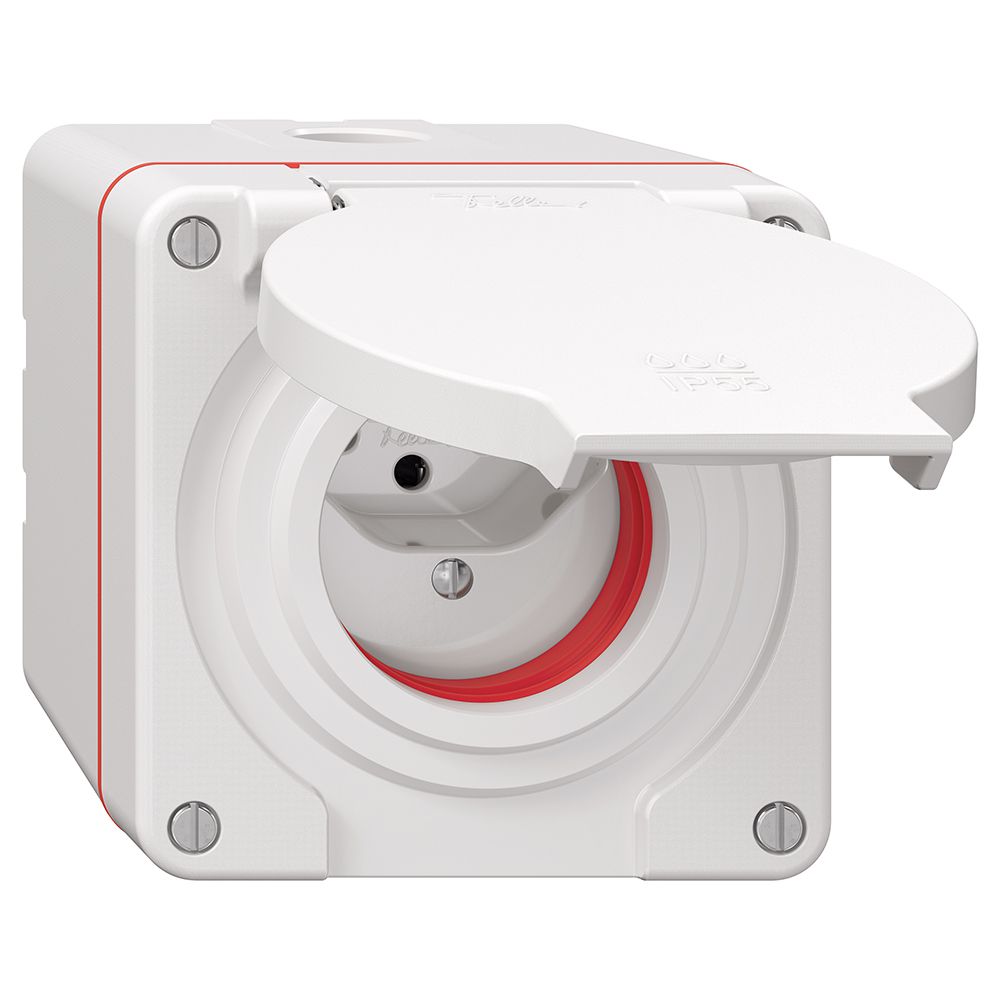 NAP-Steckdose NEVO, 1×T13, IP55 gemäss SN 441011, m.roter Dichtung, weiss