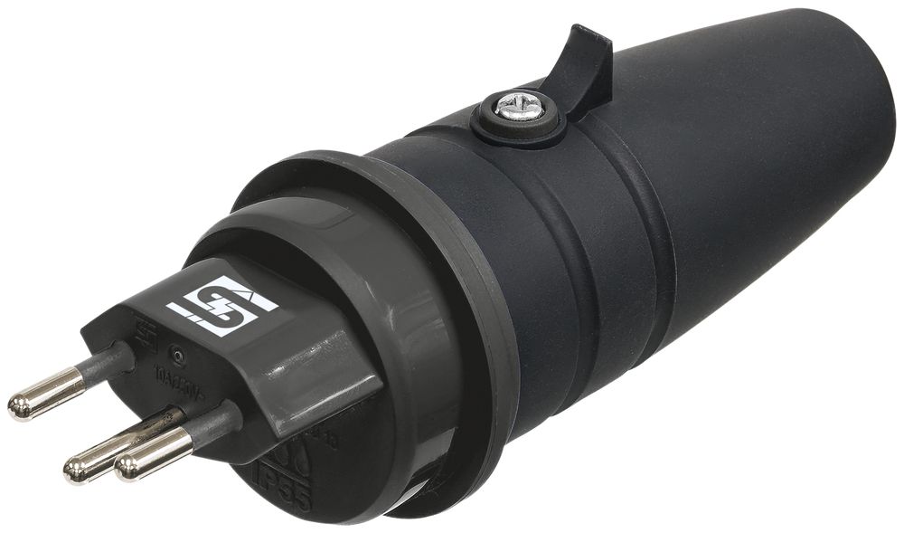 Stecker Steffen Schweizer Norm Typ 13 rund 10A 250V 3P schwarz