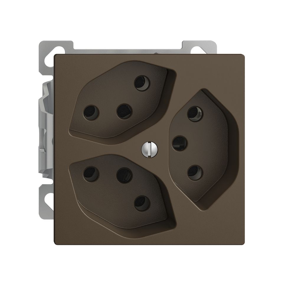 AP-Steckdose EDIZIOdue 3×T13 3×S Kombi-Einsatz mit Shutter coffee