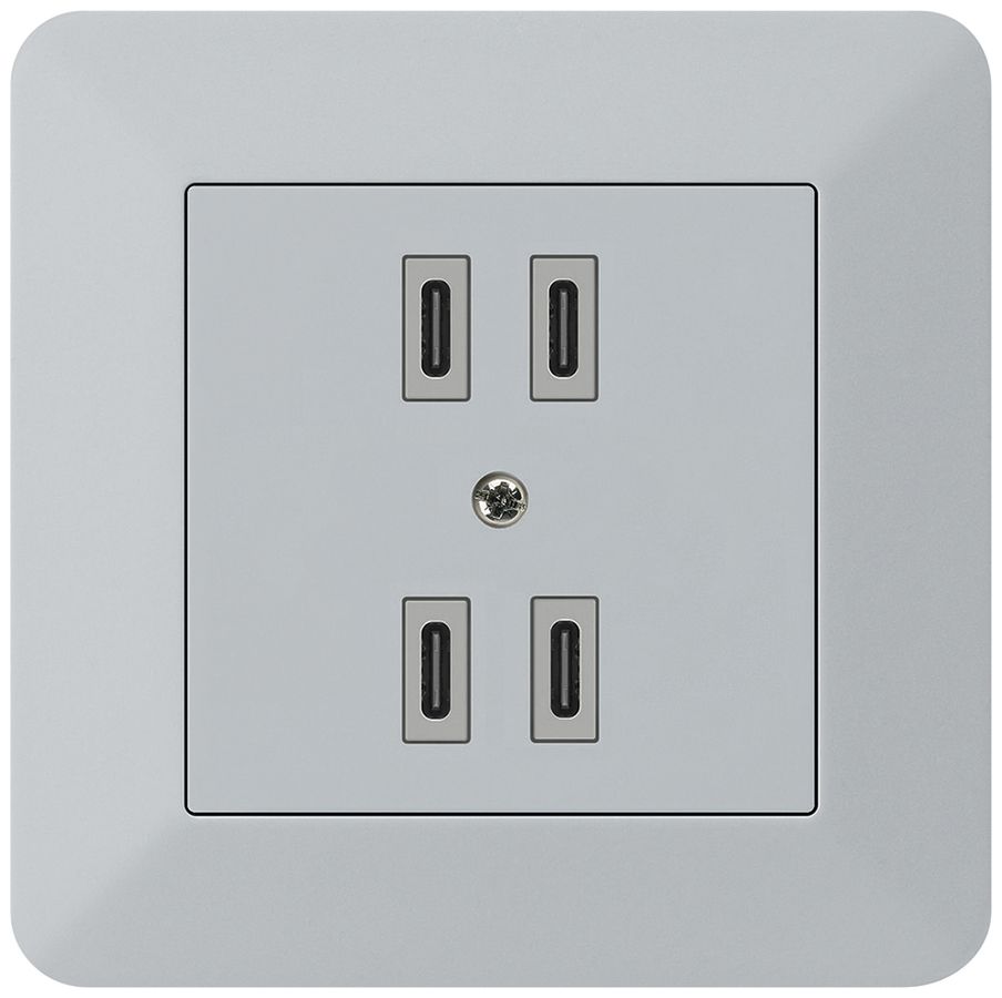 UP-USB-Ladesteckdose Hager kallysto.trend 2×C-C 2×20W oder 4×10W 5V 94×94mm grau