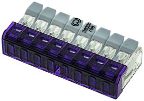 Morsetto di connessione Woertz 8P 0.2…2.5mm² leve di azionamento viola traspare.