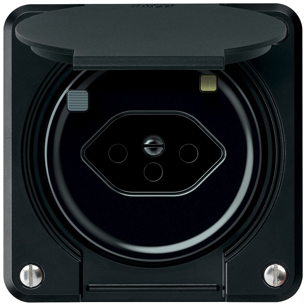 Prise FI robusto 1×T13 30mA 10A 250V 86×86mm IP21 noir