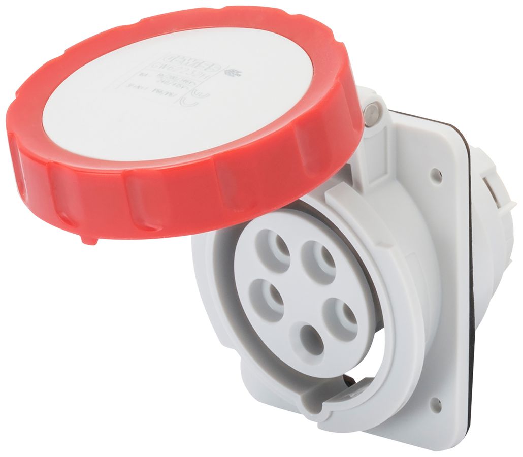 EB-Steckdose CEE Gewiss 309 HP 5P 32A 400V rt 6h IP67 Schraube 95×80mm