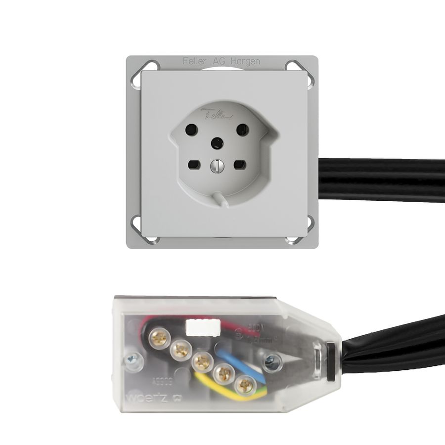 EB-Steckdose EDIZIOdue T15 hellgrau für Flachkabel Technofil