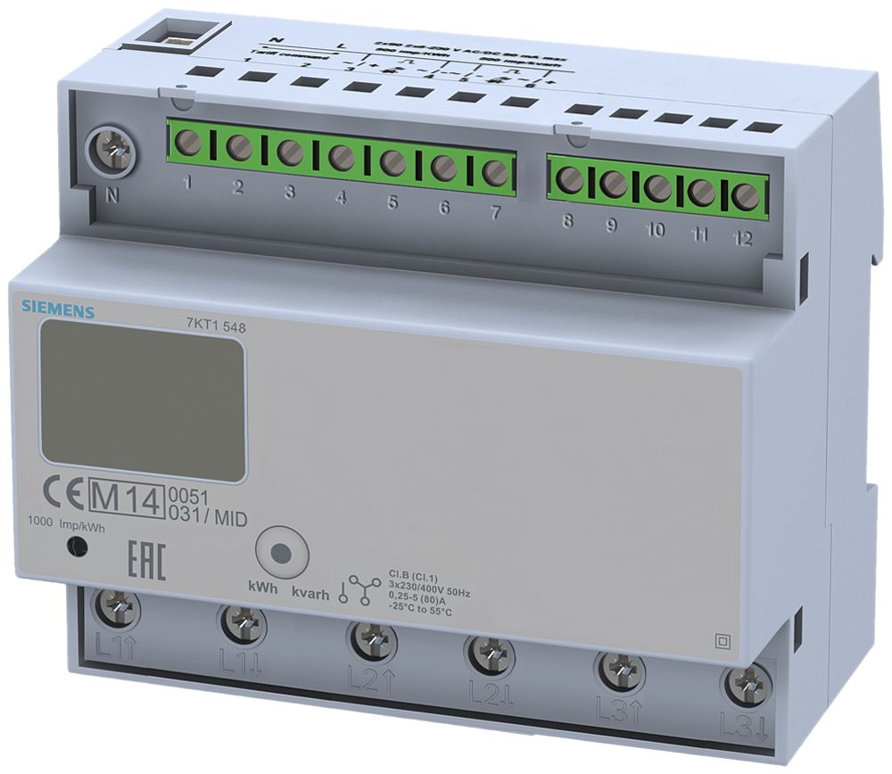 REG-Energiezähler Siemens SENTRON 7KT1548 3P 125A direkt, MID, 2 Tarife