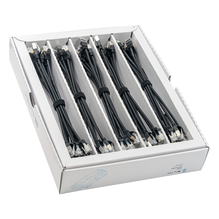 Cavo patch SLIM: 25cm, nero, 50 pezzi Cat.6A, U/FTP, jack non infrangibile