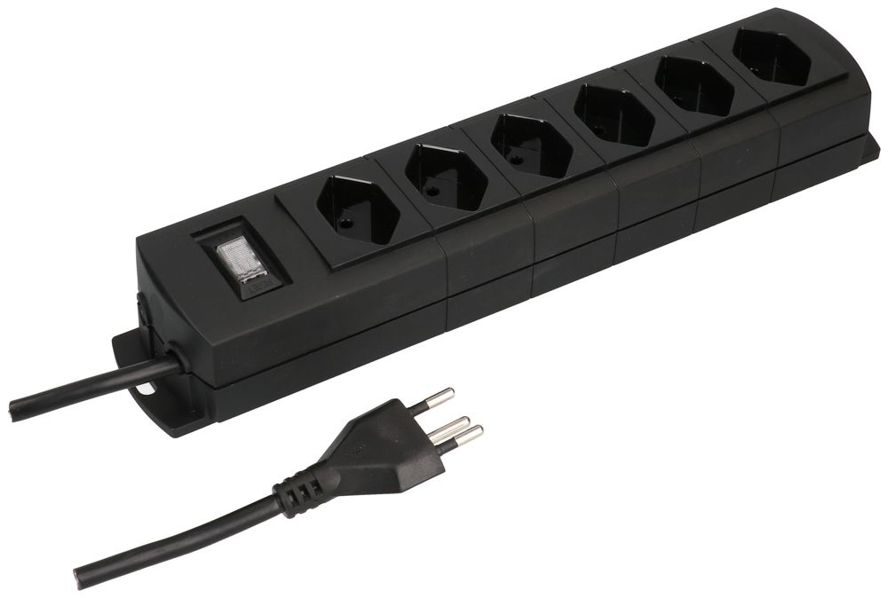 Prise multiple MH 6×T13 Prime-Line Td 3×1mm² 3m noir interrupteur