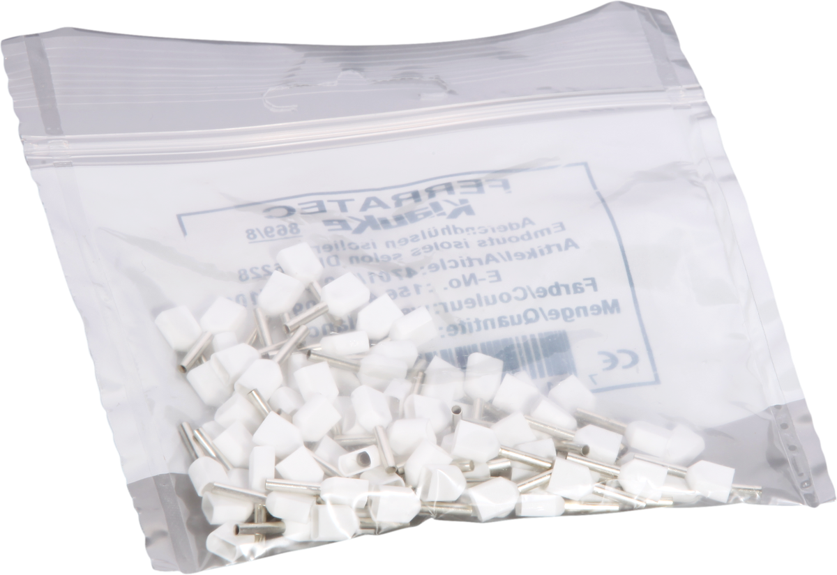 Zwillings-Aderendhülse isoliert 2×0.5mm²/8mm weiss