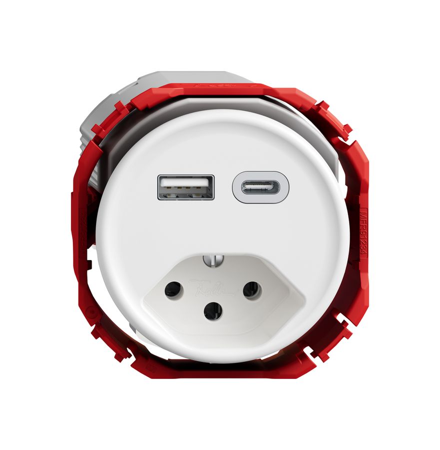 Prise de charge USB STANDARDdue SNAPFIX® USB A+C/T13 3A 230V AC bc