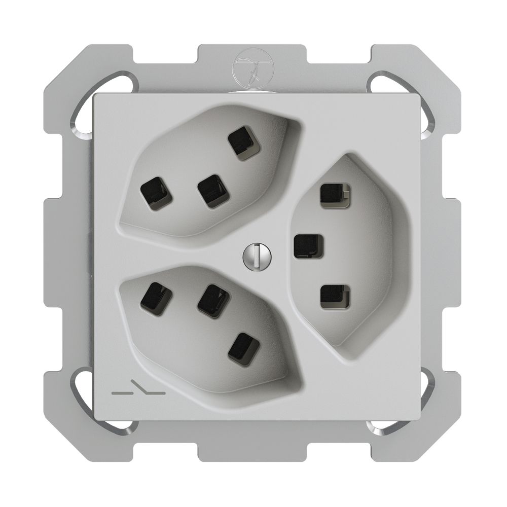 UP-Steckdose 3×T23 Feller EDIZIOdue FM, 1×getrennt, Steckklemmen, hellgrau